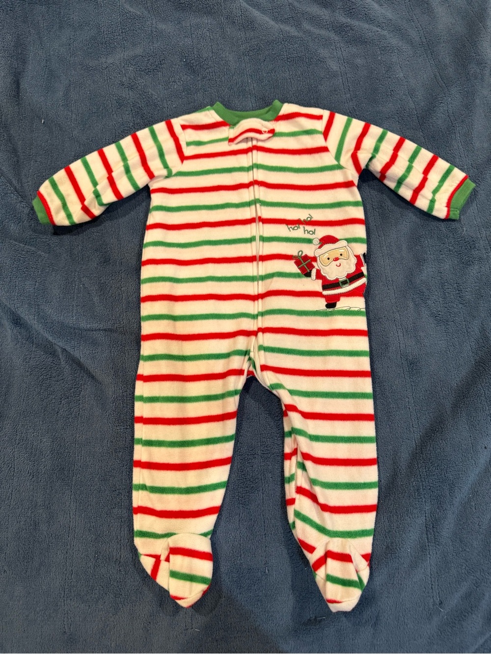 Little Me Red, Green & White Striped Holiday Footed One-Piece